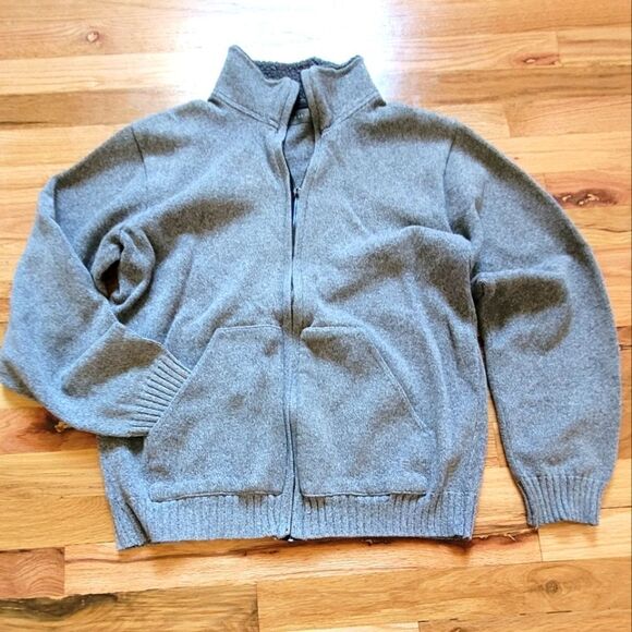 Oscar de la Renta Gray Fleece Collar Zip Front Cardigan Sweater Medium - Picture 1 of 6